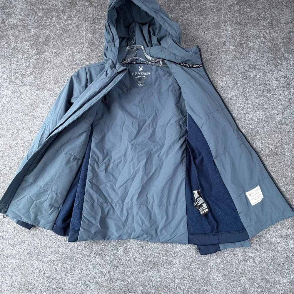 Spyder Softshell Jacket Boys M (10/12) Blue Fleece Lined Logo Hooded Full Zip